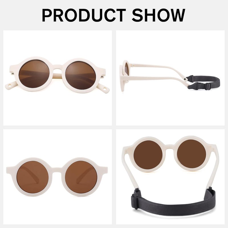 COASION Baby Polarized Round Sunglasses Flexible Rubber Shades with Strap for Toddler Newborn Infant Ages 0-24 Months - Image 3